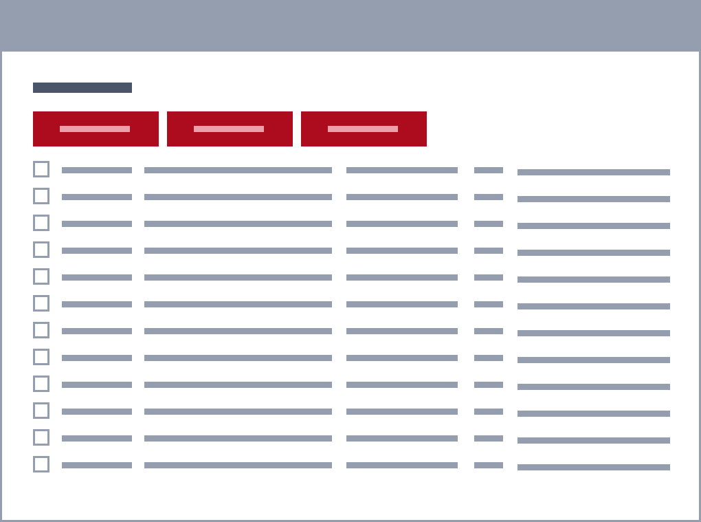 an illustration showing a screen similar to an email inbox, with multiple buttons at the top